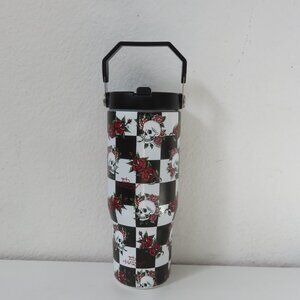 Ed Hardy Skull and Roses Checkered Stainless Steel Insulated Tumbler